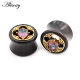 2pcs Water Drop CZ Wood Ear Tunnels Plugs Gauges