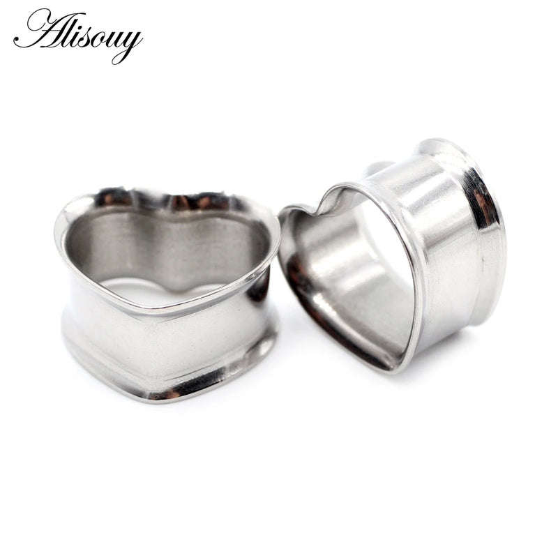 2pcs 8-30mm Stainless Steel Heart Ear Tunnels Plugs Expander Gauges