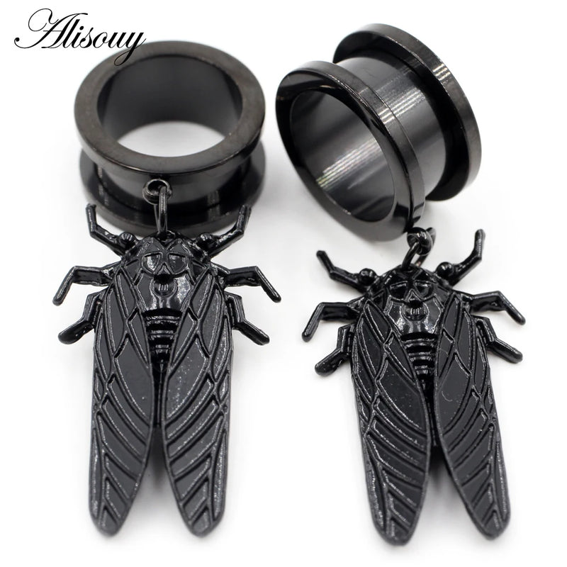 2pcs Cicada Pendant Stainless Steel Ear Tunnels Plugs Flesh Expander