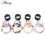 Circle Leaf Acrylic Pendant Steel Ear Tunnels Plugs Stretcher Gauges
