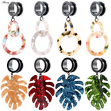 Circle Leaf Acrylic Pendant Steel Ear Tunnels Plugs Stretcher Gauges