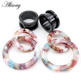 Circle Leaf Acrylic Pendant Steel Ear Tunnels Plugs Stretcher Gauges