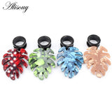 Circle Leaf Acrylic Pendant Steel Ear Tunnels Plugs Stretcher Gauges