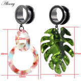 Circle Leaf Acrylic Pendant Steel Ear Tunnels Plugs Stretcher Gauges