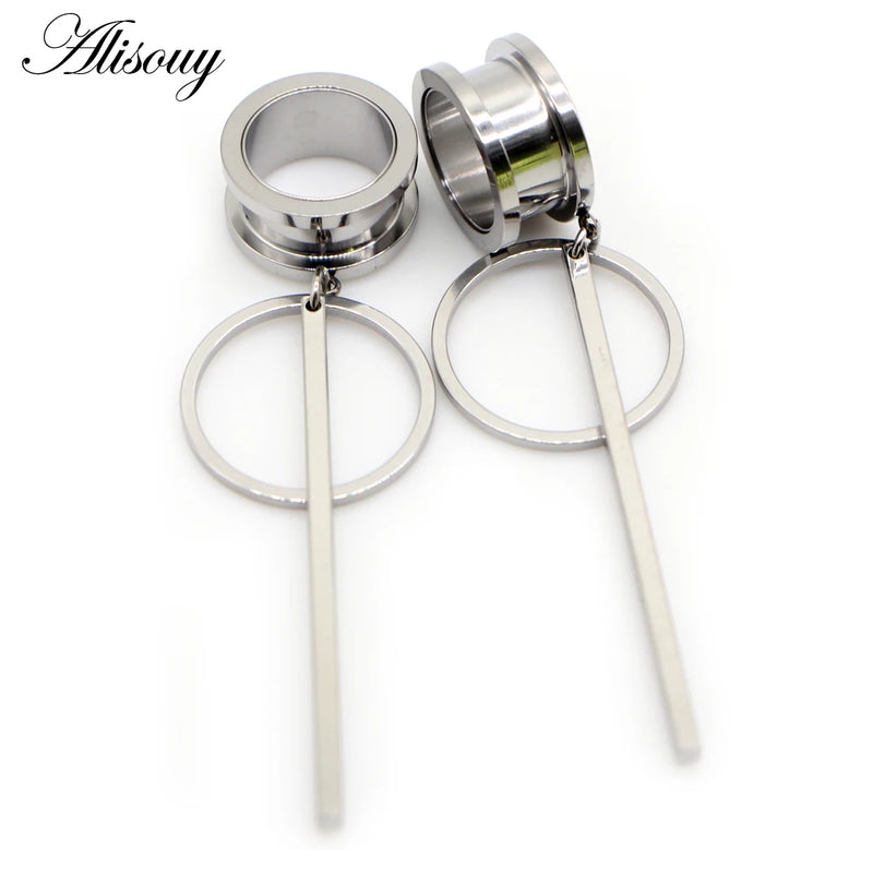 2pcs Circle Vert Bar Dangle Stl Ear Plugs Tunnels Expander Flesh Piercing Jewelr