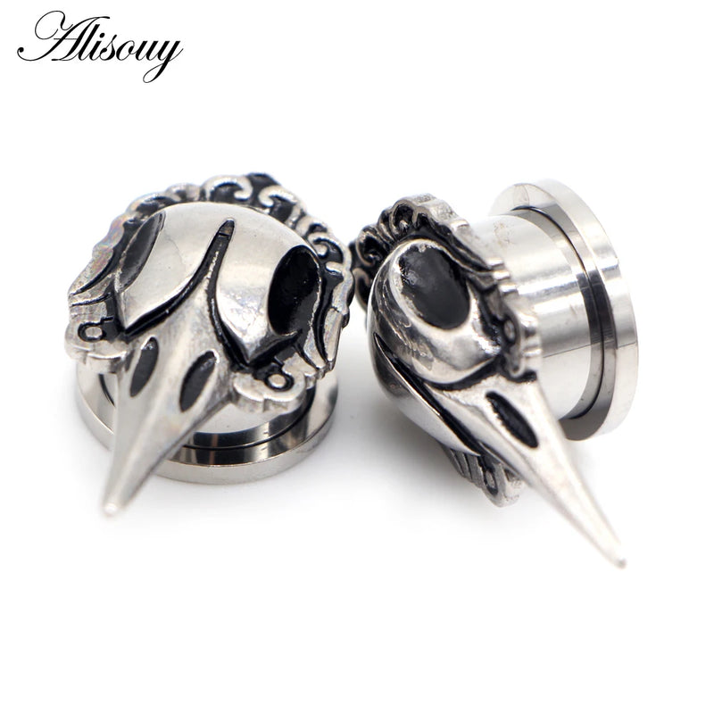 2pcs Crow Bird head Stainless Steel Ear Plugs