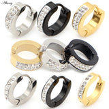 Crystal Zircon Round Hoop Earrings Stainless Steel Ear Cuff Jewelry