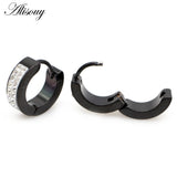 Crystal Zircon Round Hoop Earrings Stainless Steel Ear Cuff Jewelry