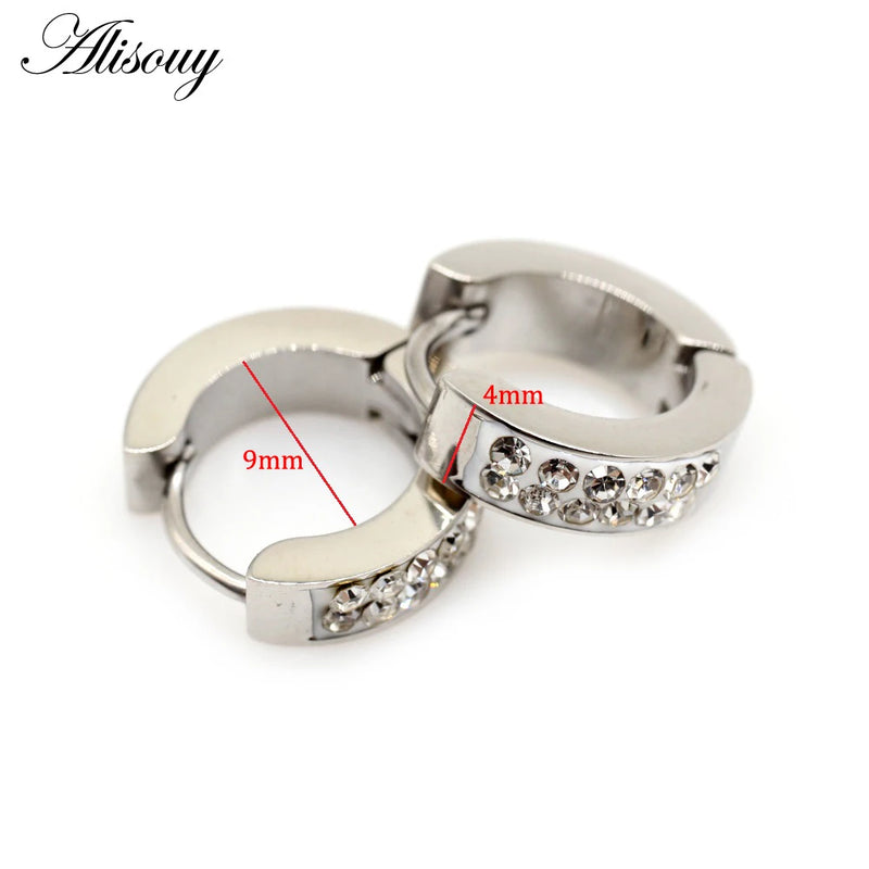 Crystal Zircon Round Hoop Earrings Stainless Steel Ear Cuff Jewelry