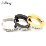 Crystal Zircon Round Hoop Earrings Stainless Steel Ear Cuff Jewelry