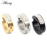 Crystal Zircon Round Hoop Earrings Stainless Steel Ear Cuff Jewelry