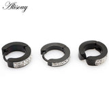 Crystal Zircon Round Hoop Earrings Stainless Steel Ear Cuff Jewelry