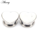 2pcs Love Heart Shell Ear Gauges Stainless Steel Plugs