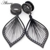 2pcs Ear Plugs Tunnel Gauges with Leaf Dangle Stainless Steel Expander
