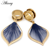 2pcs Ear Plugs Tunnel Gauges with Leaf Dangle Stainless Steel Expander