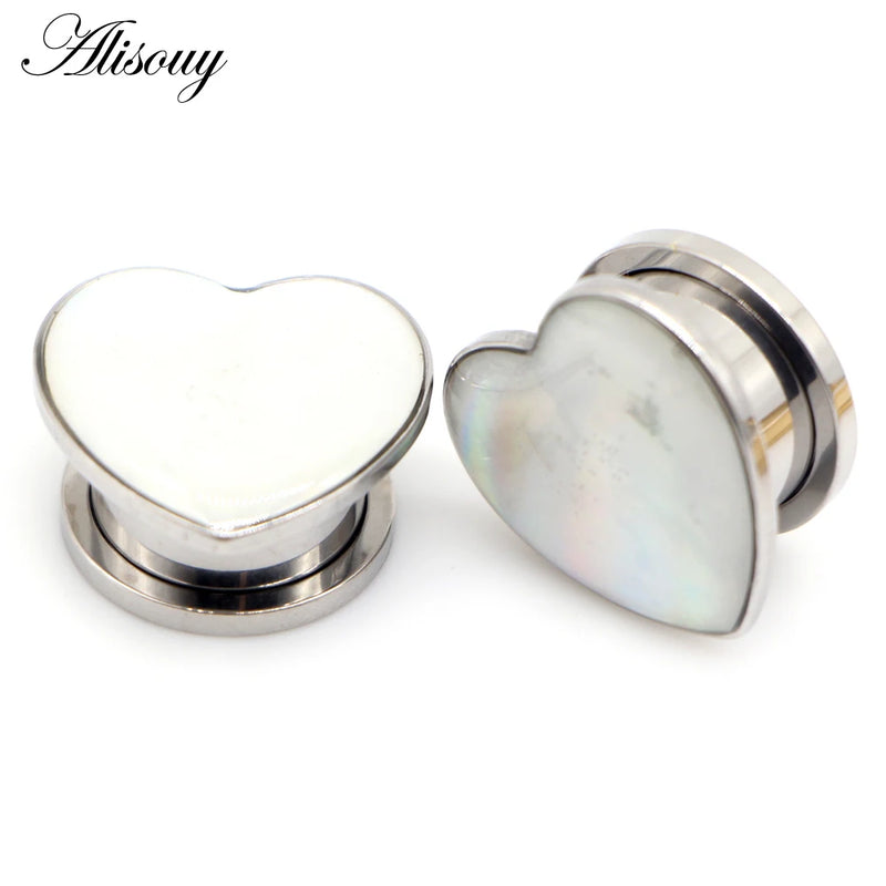 2pcs Stainless Steel Heart Ear Tunnels Plugs