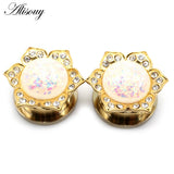 2pcs Opal Stainless Steel Ear Plugs Tunnel Stretcher