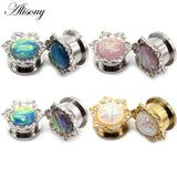 2pcs Opal Stainless Steel Ear Plugs Tunnel Stretcher