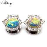 2pcs Opal Stainless Steel Ear Plugs Tunnel Stretcher