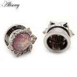 2pcs Opal Stainless Steel Ear Plugs Tunnel Stretcher