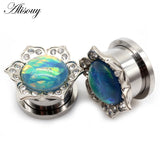 2pcs Opal Stainless Steel Ear Plugs Tunnel Stretcher