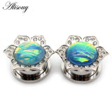 2pcs Opal Stainless Steel Ear Plugs Tunnel Stretcher