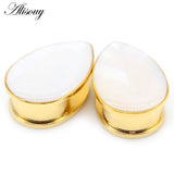 2pcs Stainless Steel Ear Tunnels Plugs Water drops Shell Ear Expander Stretcher