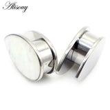 2pcs Stainless Steel Ear Tunnels Plugs Water drops Shell Ear Expander Stretcher
