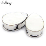 2pcs Stainless Steel Ear Tunnels Plugs Water drops Shell Ear Expander Stretcher