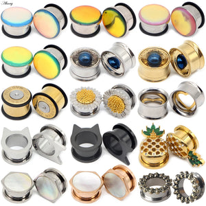 2pcs Heart Screw Ear Flesh Tunnel Plugs Retro Flower Ear Expander Piercing