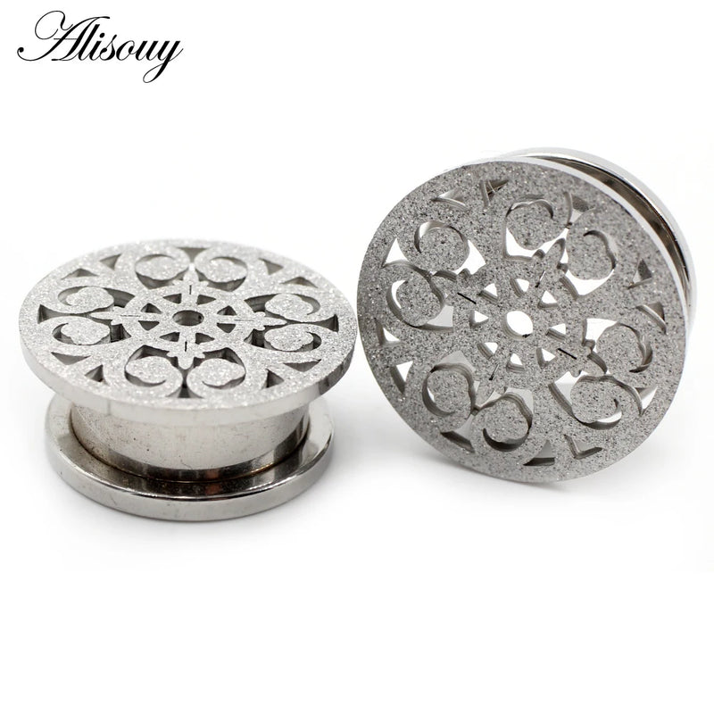 2pcs Hollow Stainless Steel Ear Plugs Tunnels Gauges Piercing Body Jewelry