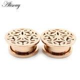2pcs Hollow Stainless Steel Ear Plugs Tunnels Gauges Piercing Body Jewelry