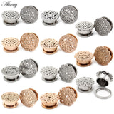 2pcs Hollow Stainless Steel Ear Plugs Tunnels Gauges Piercing Body Jewelry