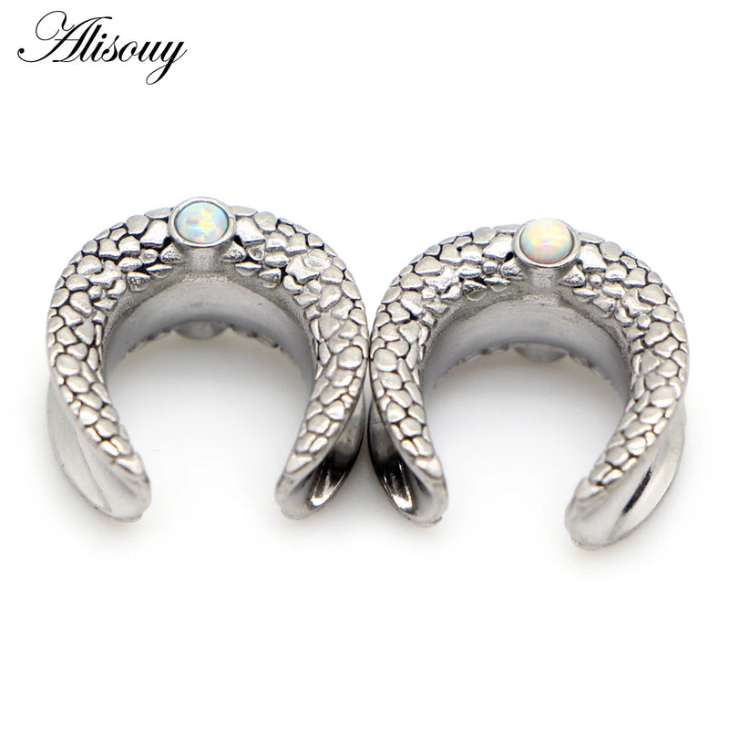 2pcs Opal Stainless Steel Saddle Ear Tunnel Plug Expander Piercing Earrings