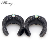 2pcs Opal Stainless Steel Saddle Ear Tunnel Plug Expander Piercing Earrings