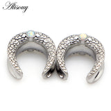 2pcs Opal Stainless Steel Saddle Ear Tunnel Plug Expander Piercing Earrings