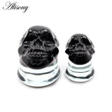 2pcs Skull Round Glass Ear Plugs Tunnels Stretcher Expander Earring Piercing