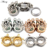 2pcs Peacock Tortoise CZ Stainless Steel Ear Gauges Plugs Tunnel Expander
