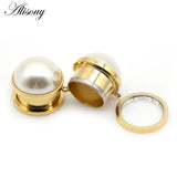 2pcs Pearl DIY Pendant Ear Plugs Gauges Stainless Steel Ear Expander Str