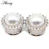 2pcs Pearl Flower Crystal Steel Ear Gauges Plugs Tunnel Expander Earrings