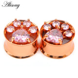 2pcs Pearl Flower Crystal Steel Ear Gauges Plugs Tunnel Expander Earrings