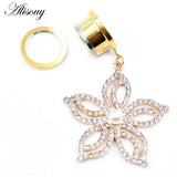 2pcs Pearl Zircon Heart Pendant Ear Tunnels Stainless Steel Plugs Body Jewelry