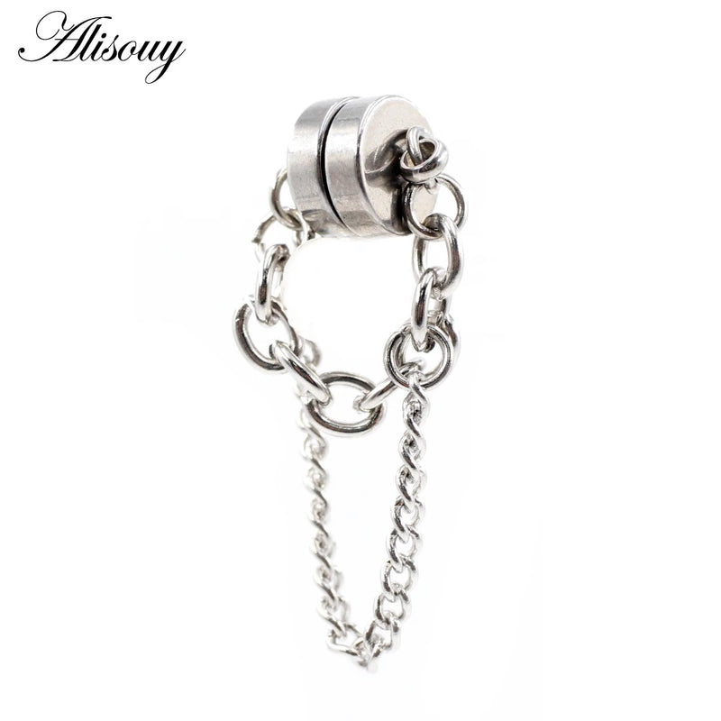 Punk Magnet Chain Pendant Stainless Steel Round Ear Stud Earring