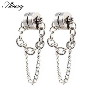Punk Magnet Chain Pendant Stainless Steel Round Ear Stud Earring