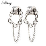 Punk Magnet Chain Pendant Stainless Steel Round Ear Stud Earring