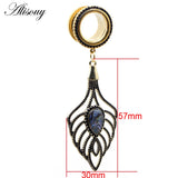 2pcs Hollow Leaf Dangle Ear Plugs Stainless Steel Tunnels Expander Body Jewelry