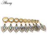 2pcs Hollow Leaf Dangle Ear Plugs Stainless Steel Tunnels Expander Body Jewelry