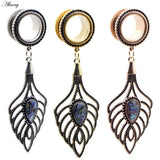 2pcs Hollow Leaf Dangle Ear Plugs Stainless Steel Tunnels Expander Body Jewelry