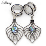 2pcs Hollow Leaf Dangle Ear Plugs Stainless Steel Tunnels Expander Body Jewelry