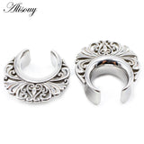 2pcs Retro Stainless Steel Flower Ear Tunnels Plugs Gauges